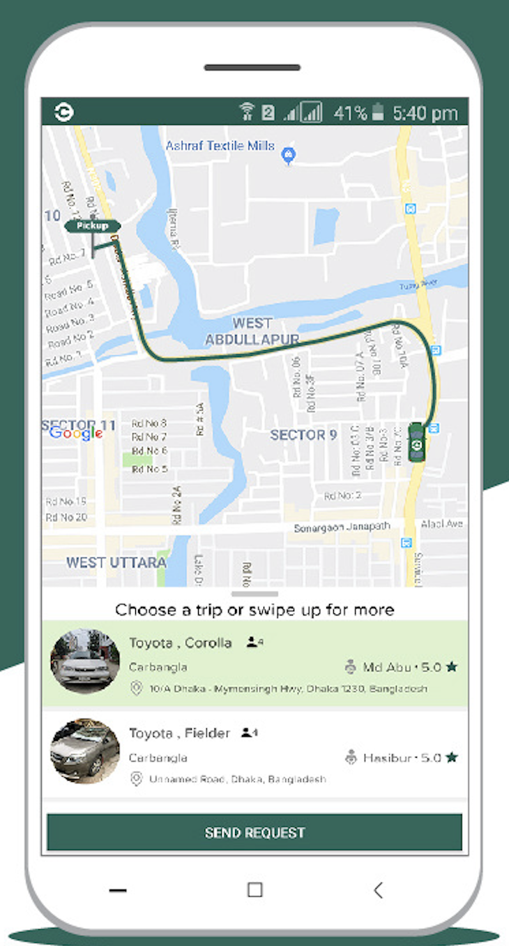 Carbangla ridesharing app screenshot