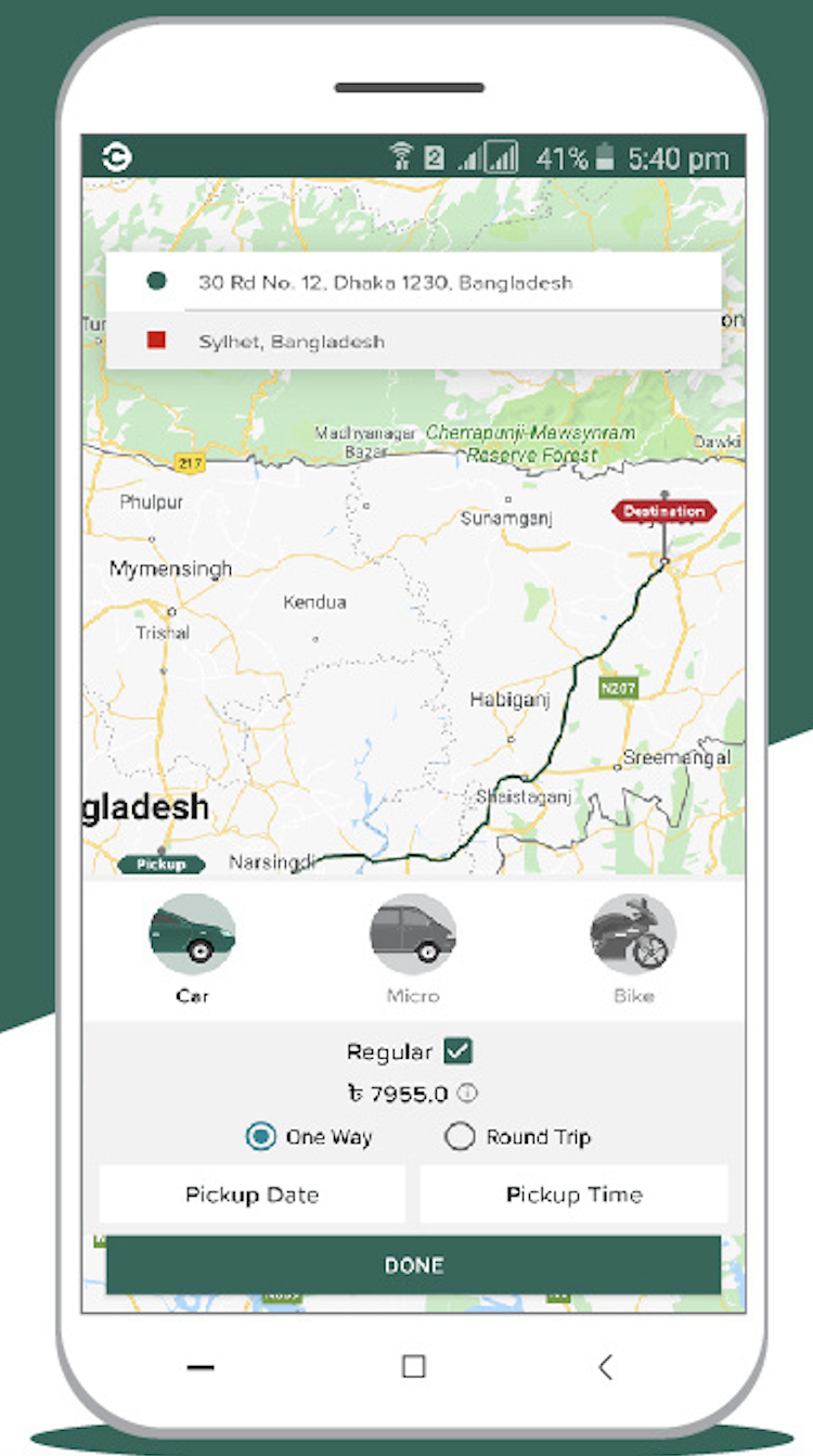 Carbangla ridesharing app screenshot